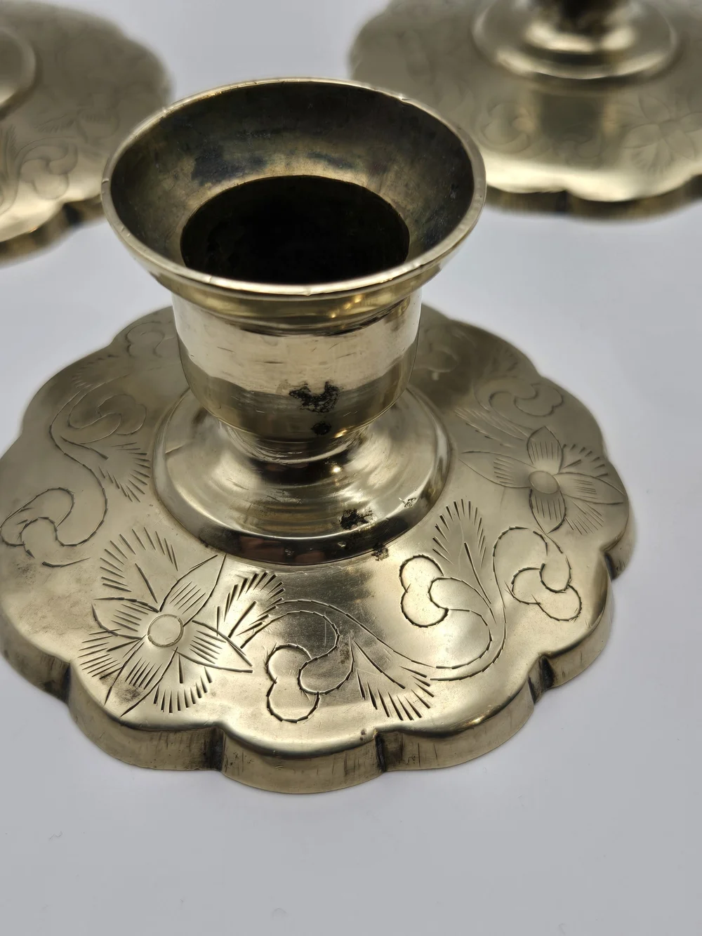 Brass Floral Engraved Candle Holders - Set of 4